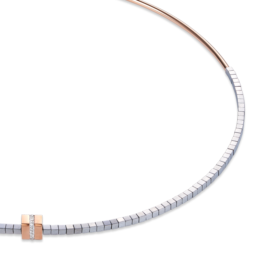 Necklace Stainless steel & crystals pavé, haematite silver rose gold-crystal