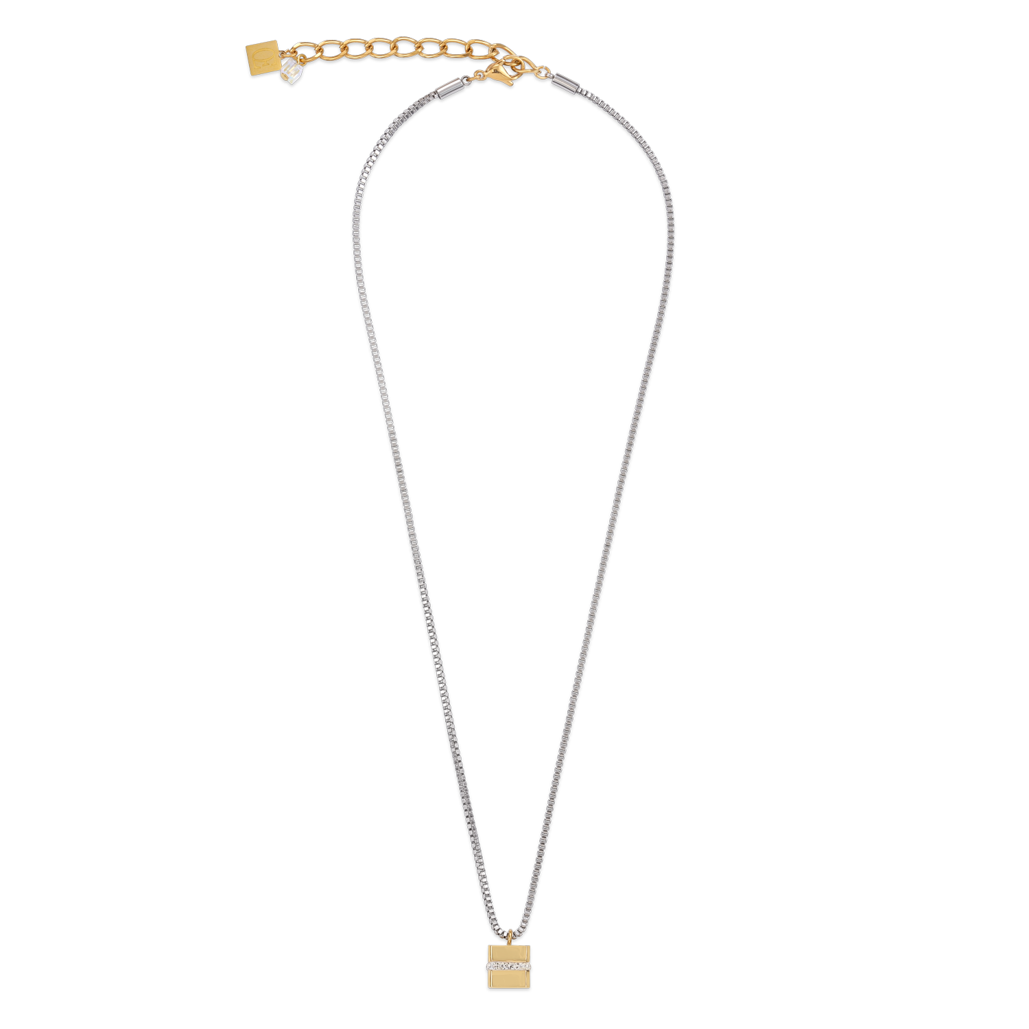 Necklace Cube stainless steel gold & crystals pavé crystal