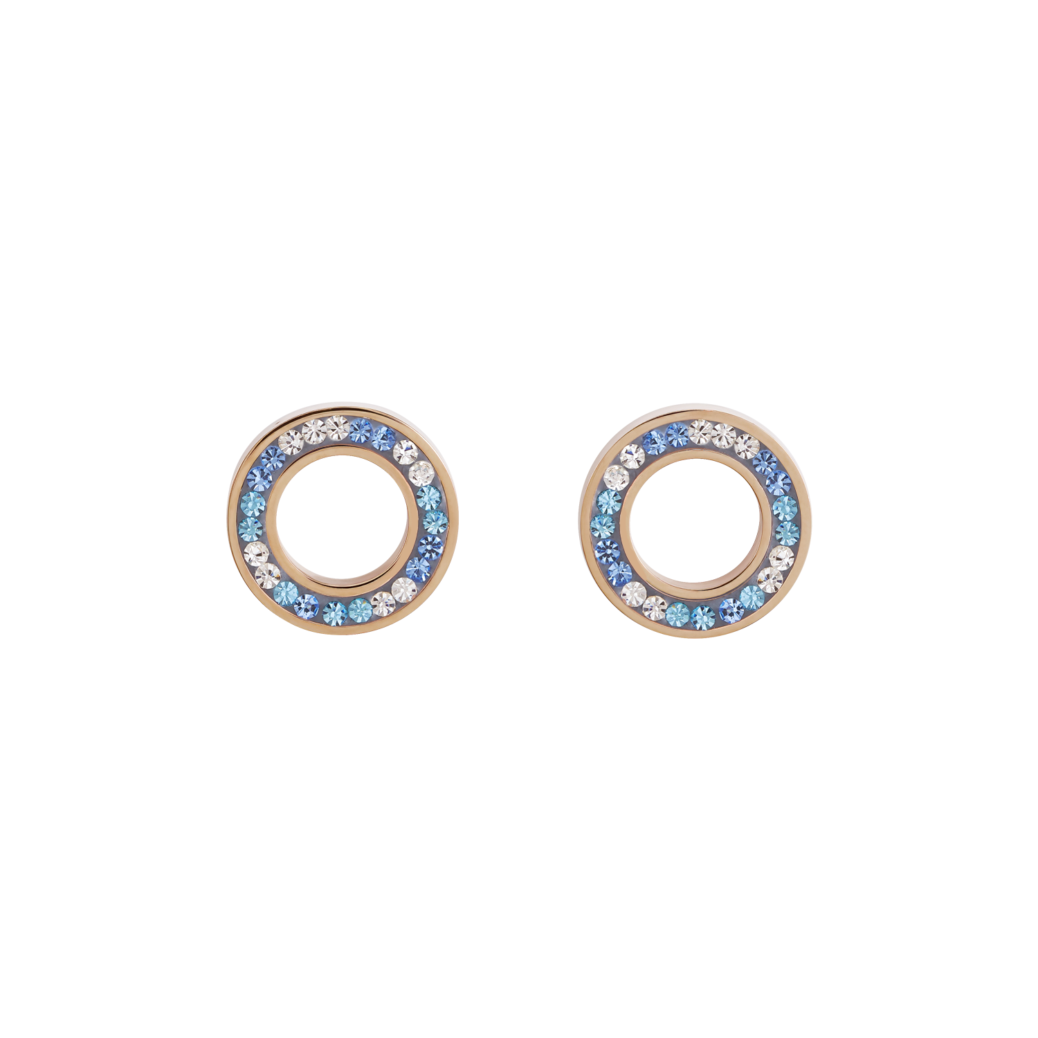 Earrings Ring Crystals pavé blue small & stainless steel rose gold & silver