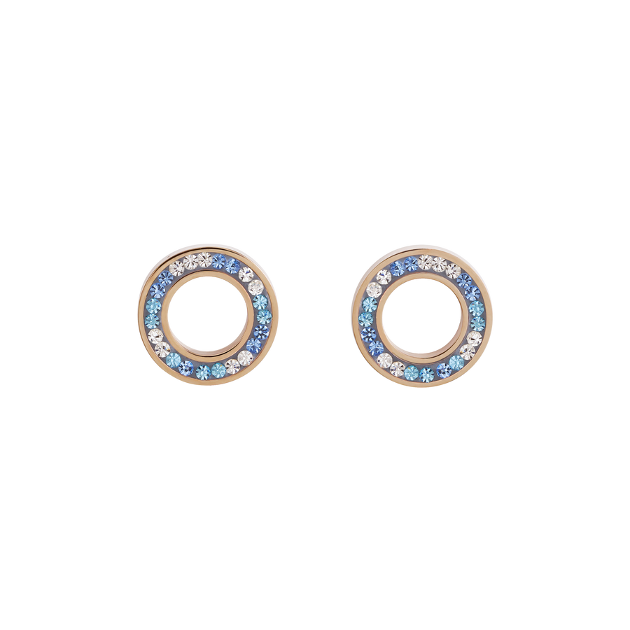 Earrings Ring Crystals pavé blue small & stainless steel rose gold & silver