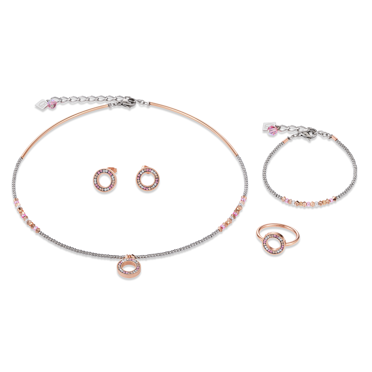 Earrings Ring Crystals pavé rose small & stainless steel rose gold & silver