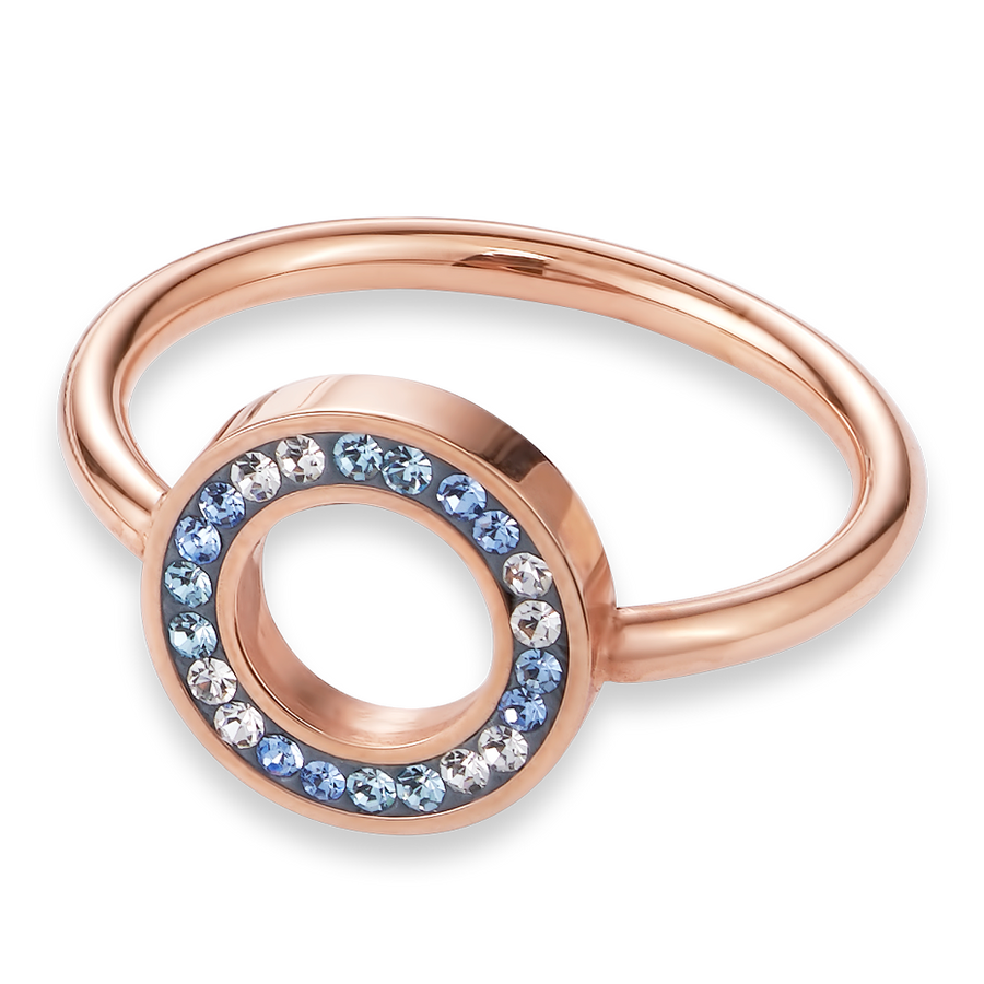 Ring Crystals pavé blue small & stainless steel rose gold