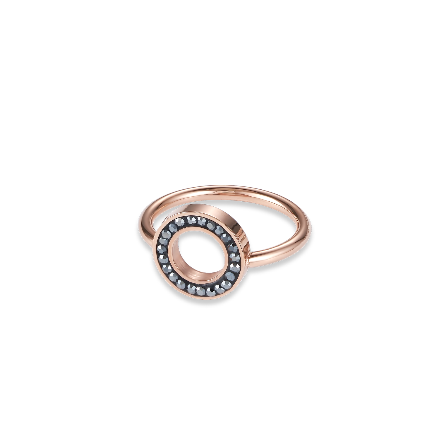 Ring Crystals pavé anthracite small & stainless steel rose gold