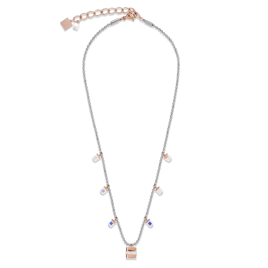 Necklace Cube stainless steel rose gold & crystals pavé & Crystals silver-crystal