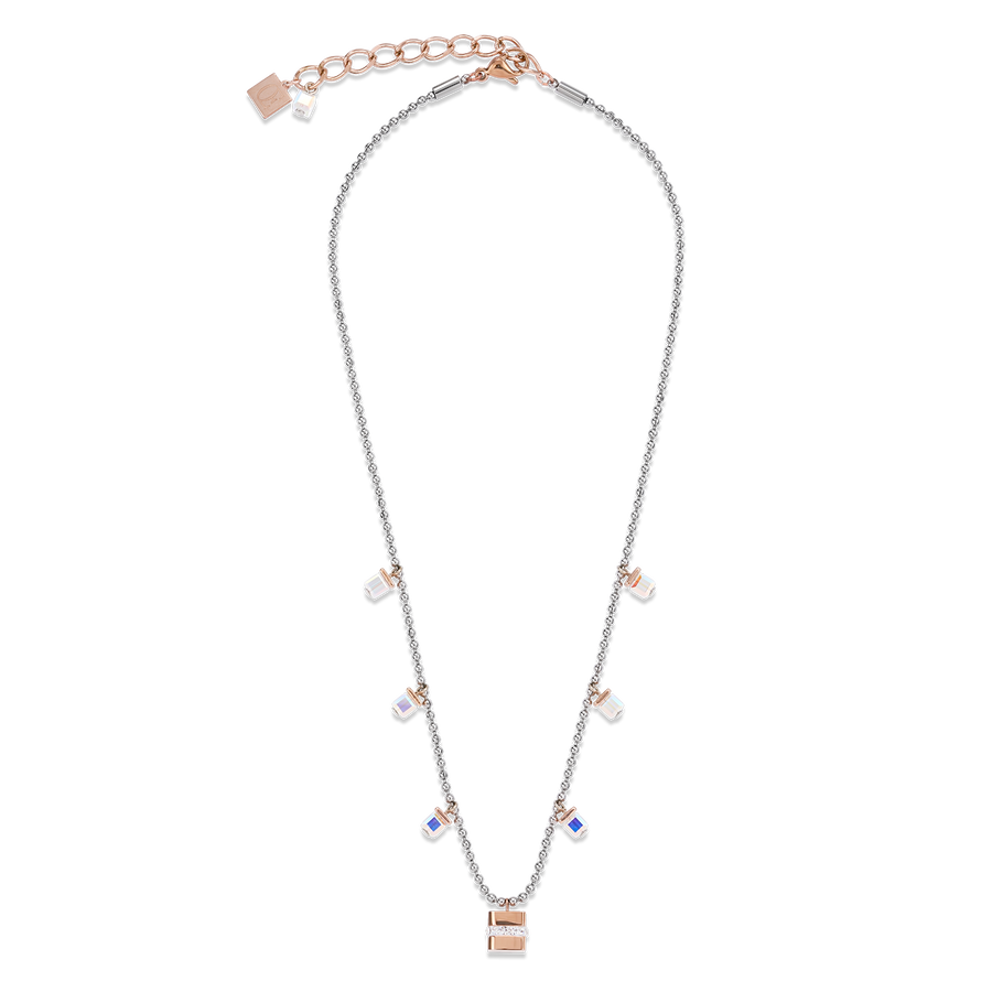 Necklace Cube stainless steel rose gold & crystals pavé & Crystals silver-crystal