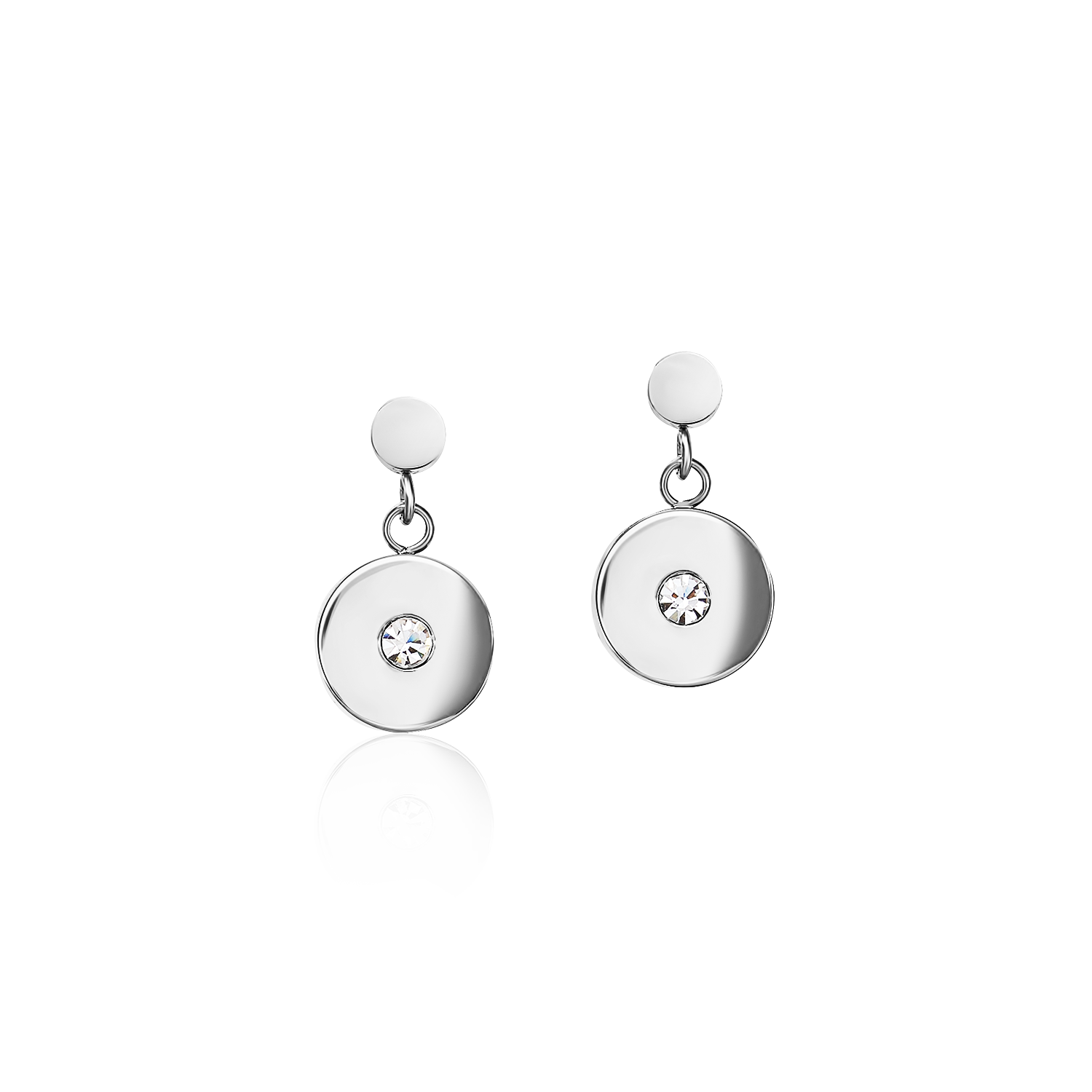 Earrings Coin Stainless steel, cut glass & Crystals light blue