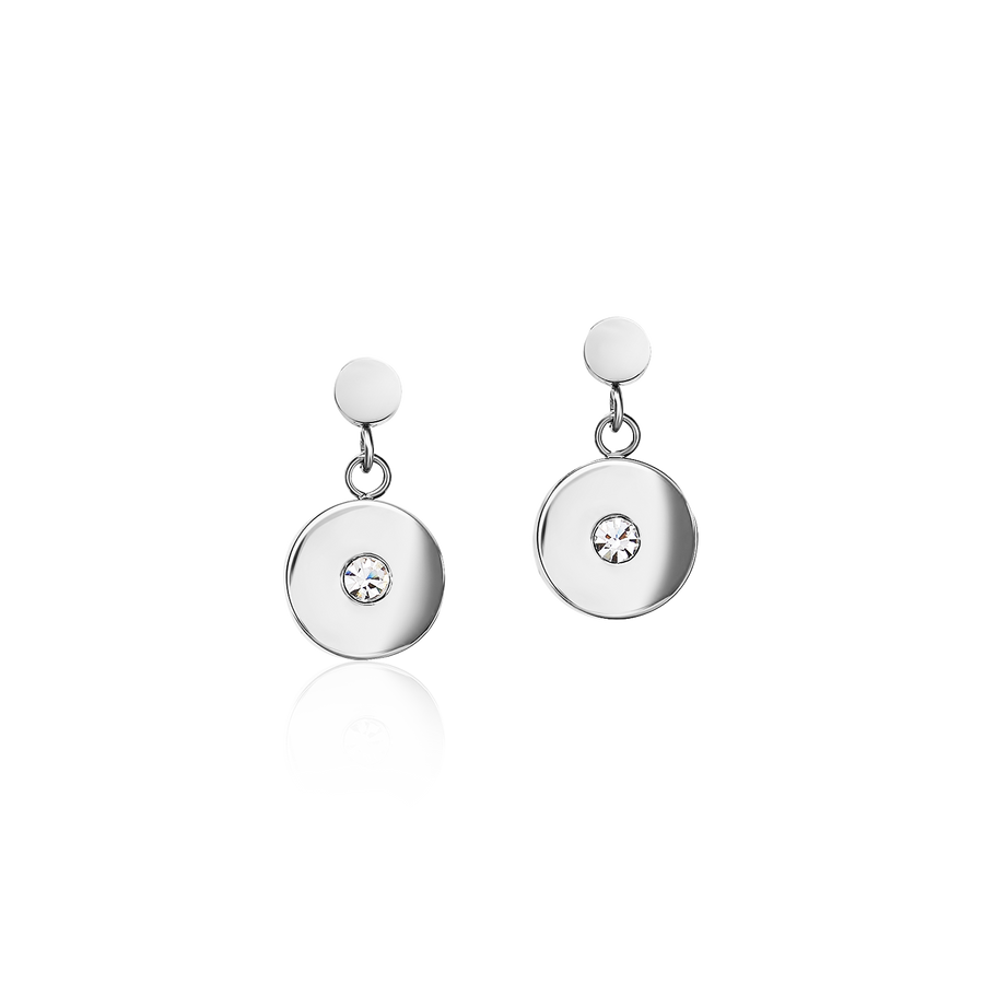 Earrings Coin Stainless steel, cut glass & Crystals light blue