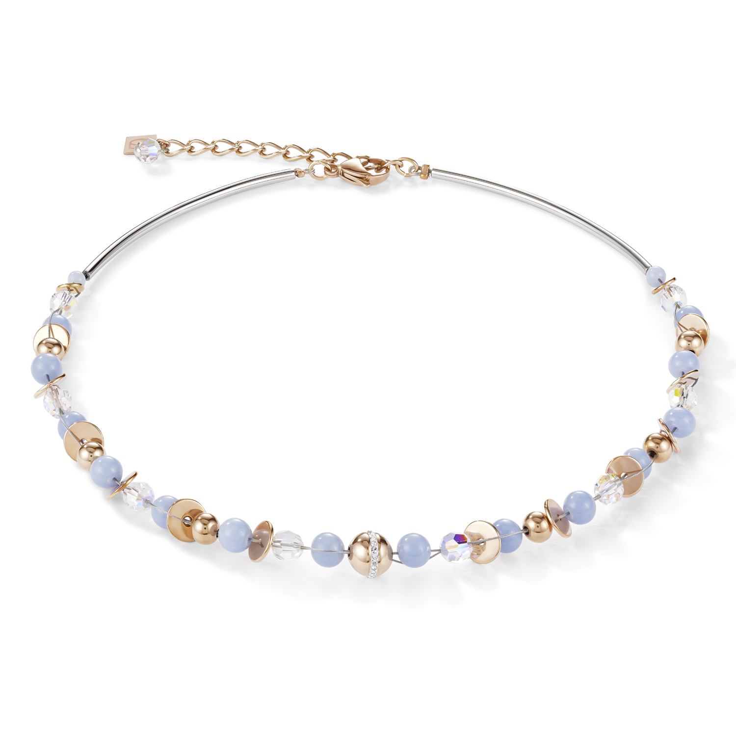 Necklace TwistedPEARLS Angelite & stainless steel rose gold light blue