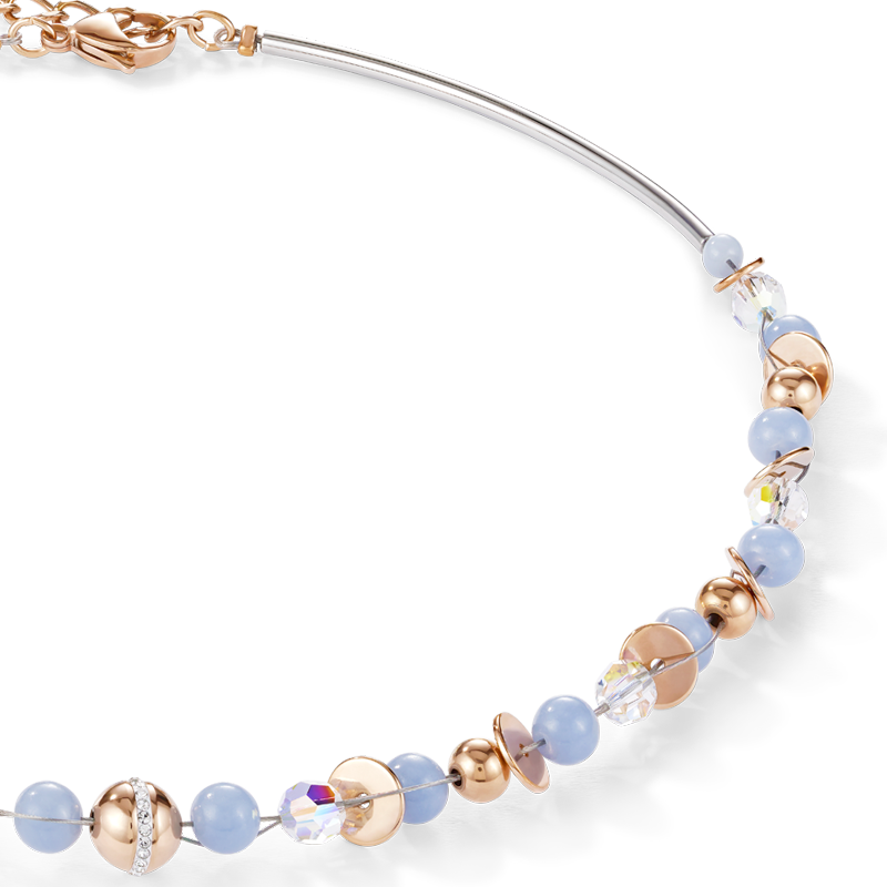 Necklace TwistedPEARLS Angelite & stainless steel rose gold light blue