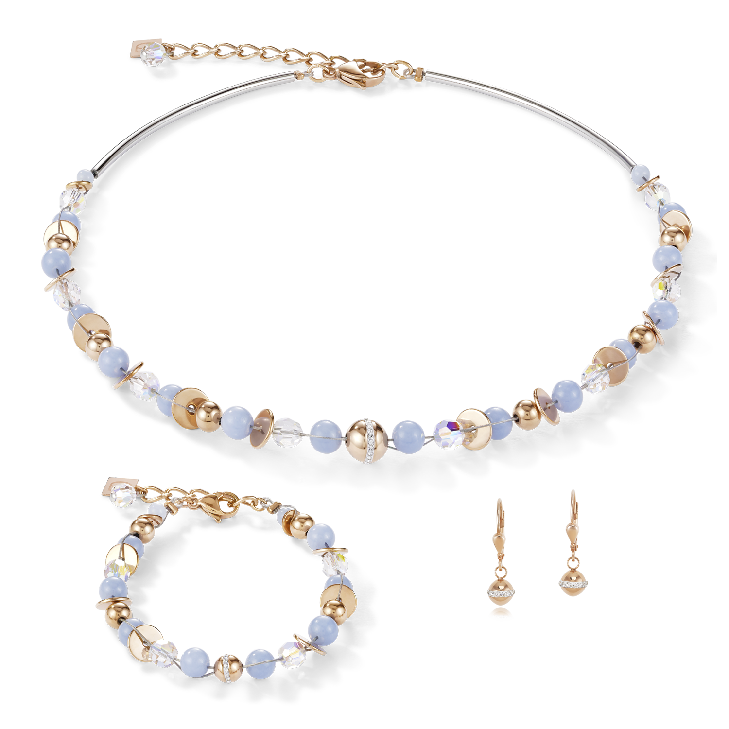 Necklace TwistedPEARLS Angelite & stainless steel rose gold light blue