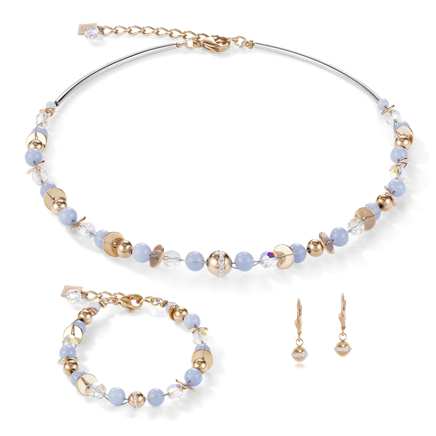 Necklace TwistedPEARLS Angelite & stainless steel rose gold light blue