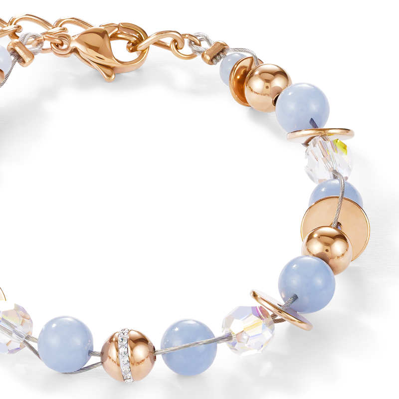 Bracelet TwistedPEARLS Angelite & stainless steel rose gold light blue