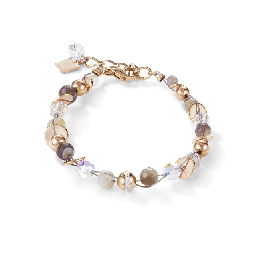 Bracelet TwistedPEARLS Botswana agate & stainless steel rose gold beige-grey