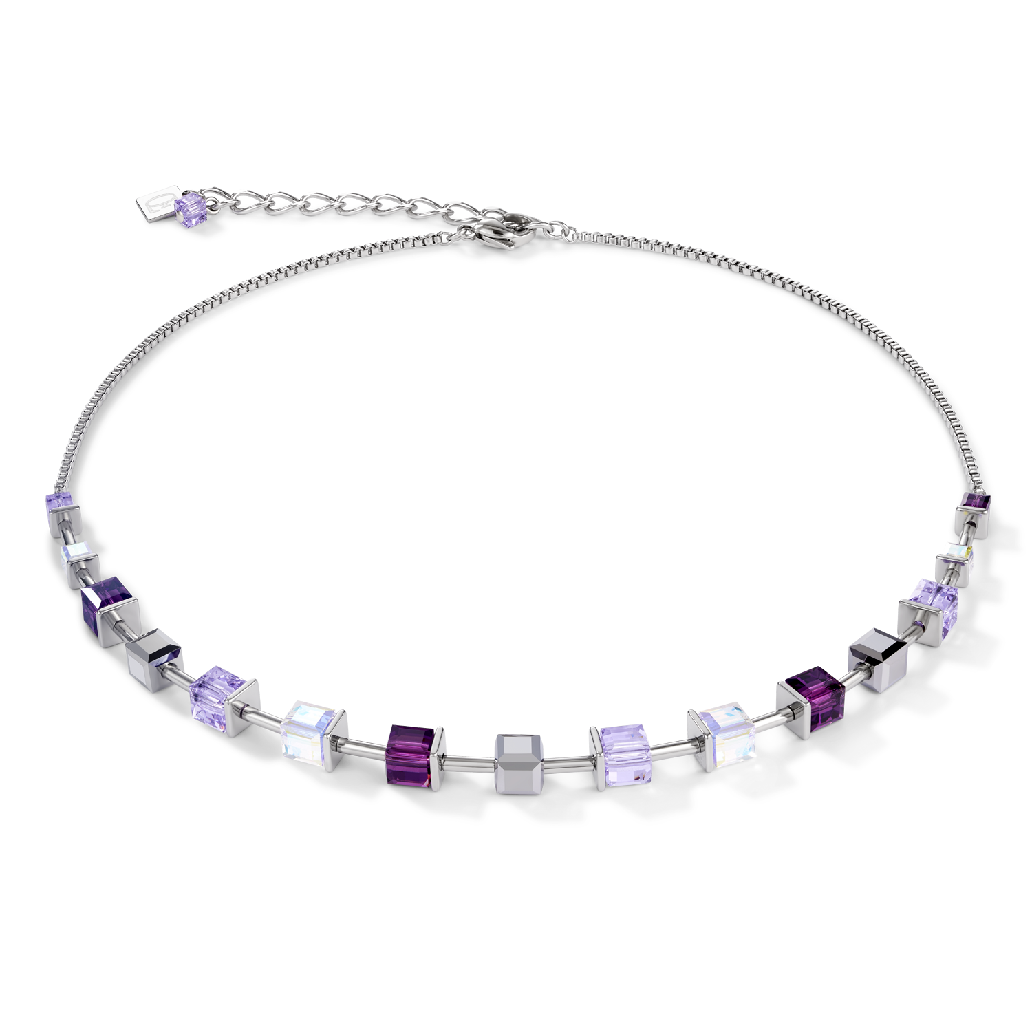 Necklace GeoCUBE®  Crystals & stainless steel amethyst