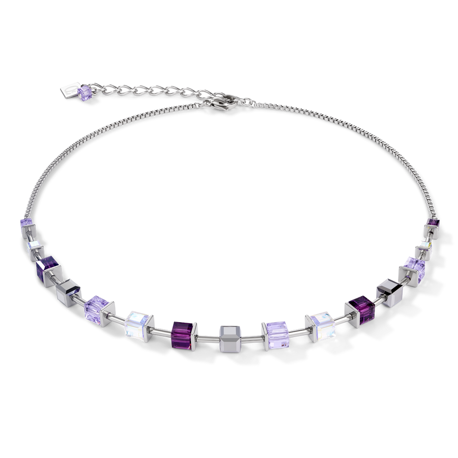 Necklace GeoCUBE®  Crystals & stainless steel amethyst