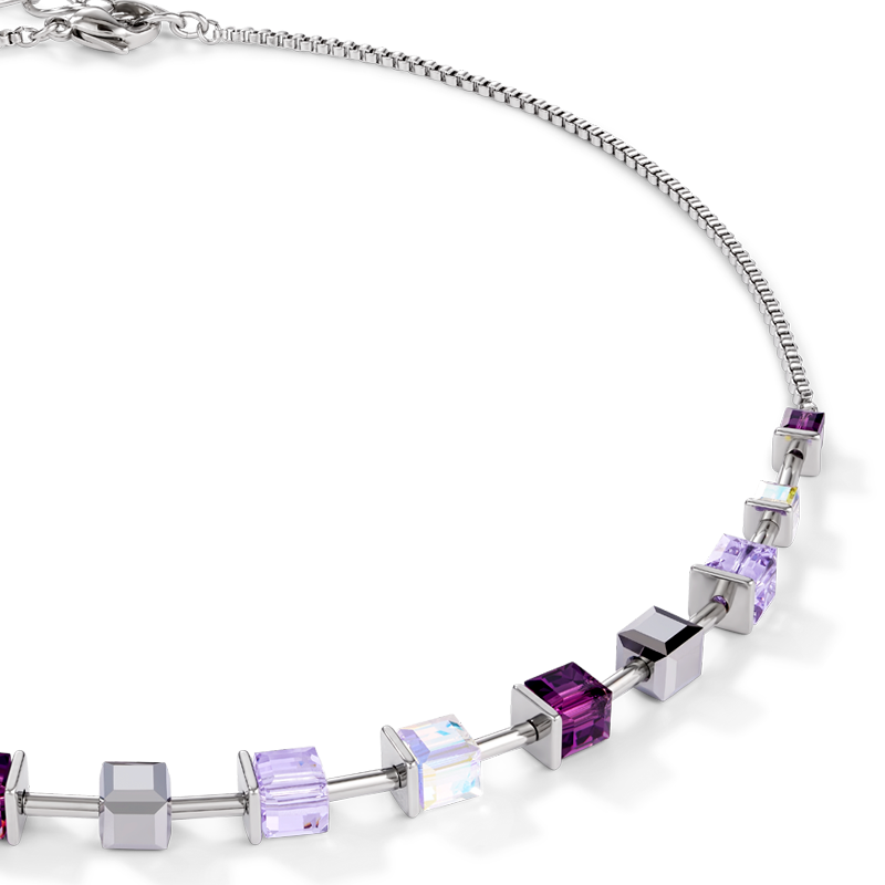 Necklace GeoCUBE®  Crystals & stainless steel amethyst