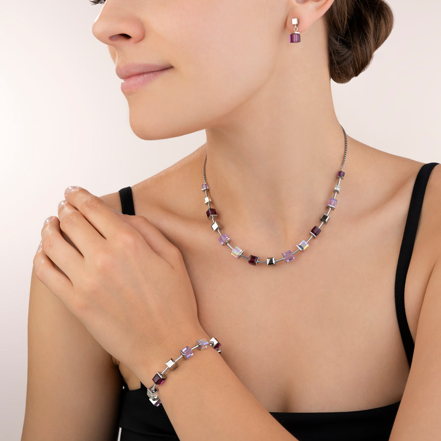 Necklace GeoCUBE®  Crystals & stainless steel amethyst