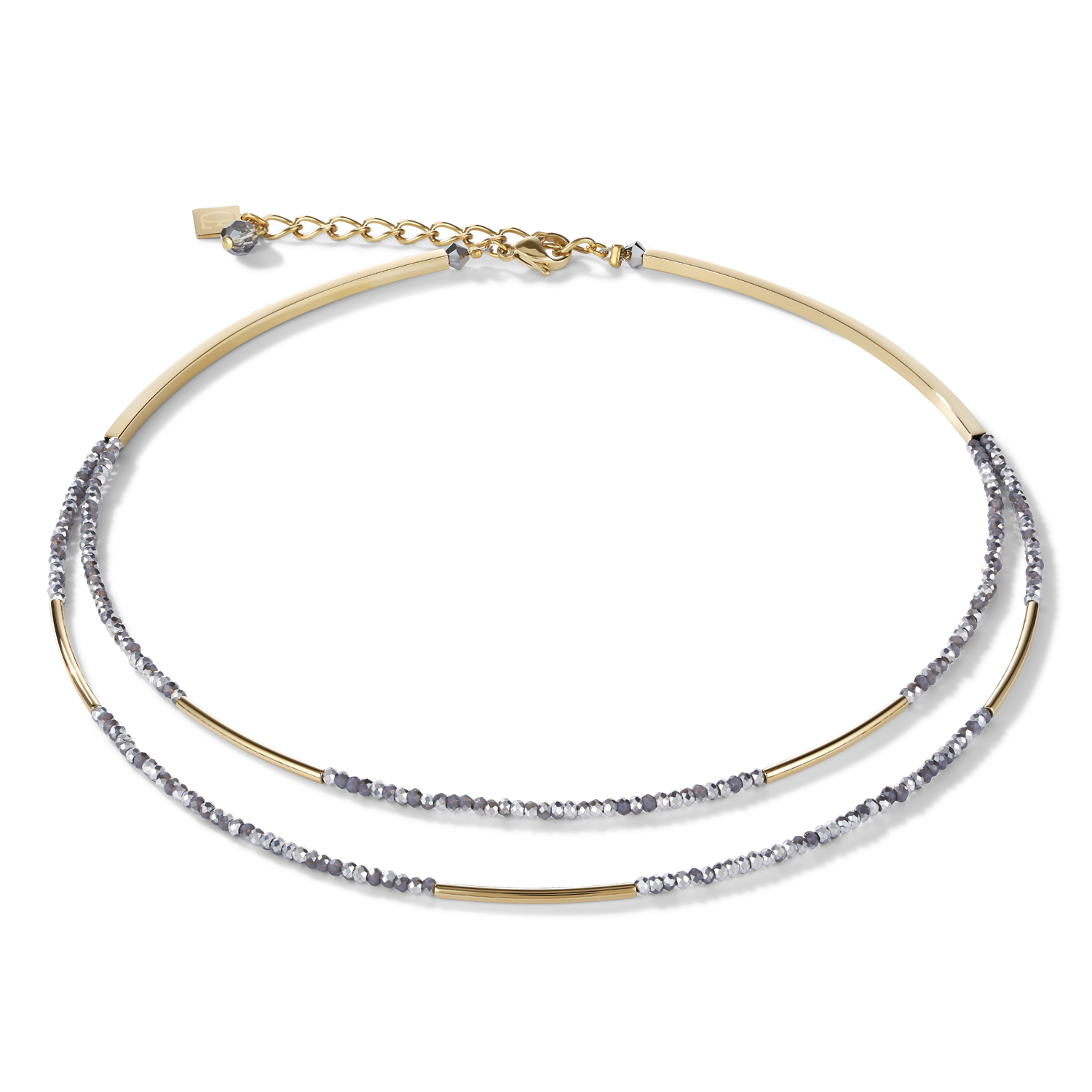Necklace Waterfall small stainless steel gold & glass silver