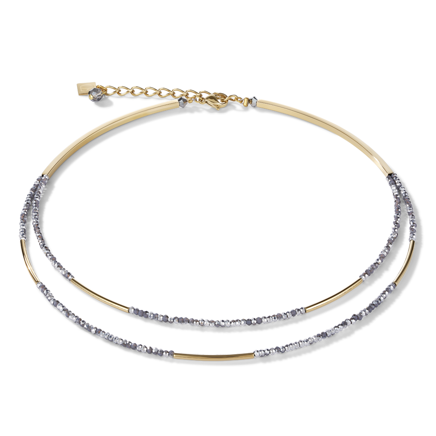 Necklace Waterfall small stainless steel gold & glass silver
