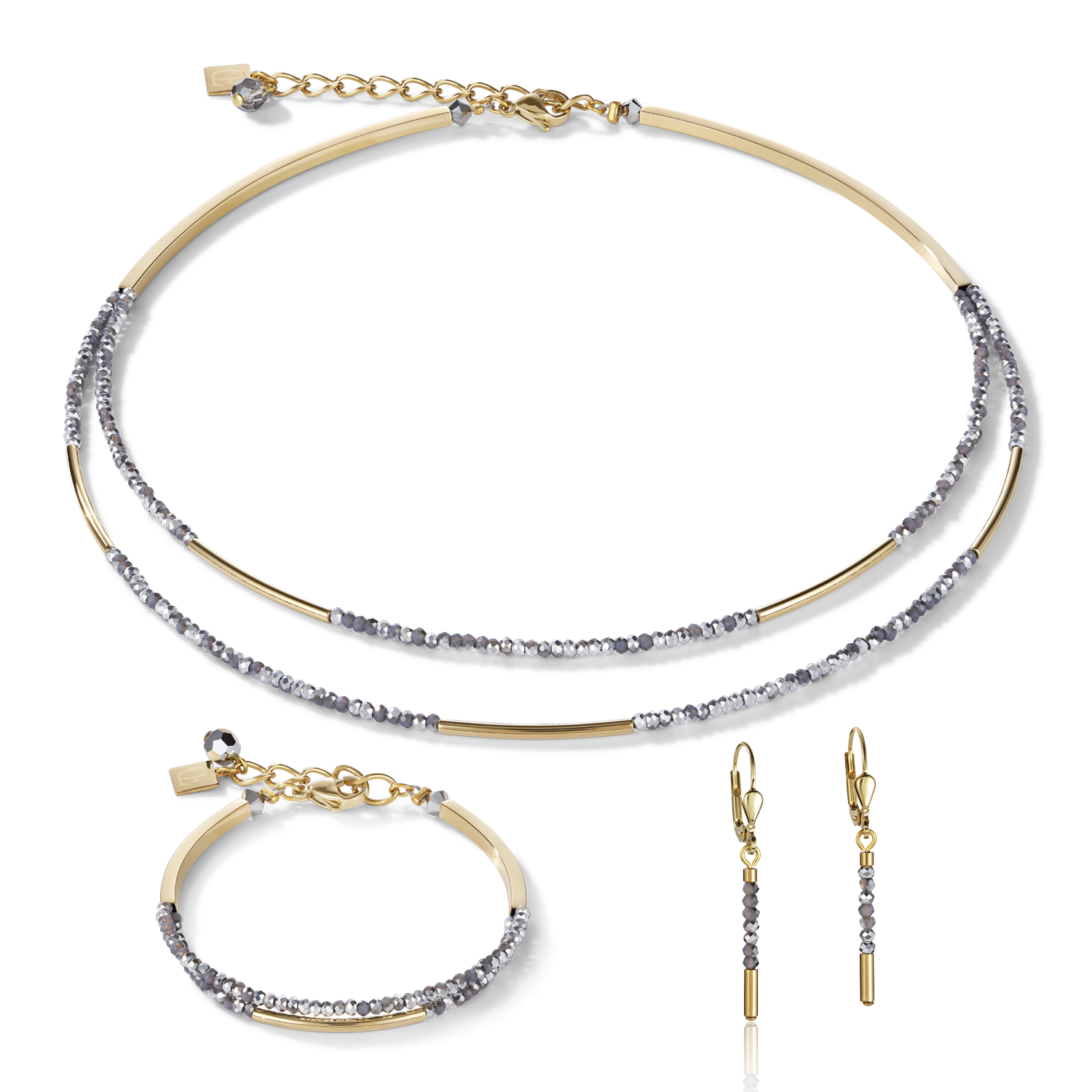 Necklace Waterfall small stainless steel gold & glass silver