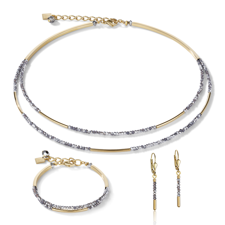Necklace Waterfall small stainless steel gold & glass silver