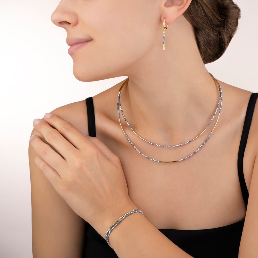Necklace Waterfall small stainless steel gold & glass silver