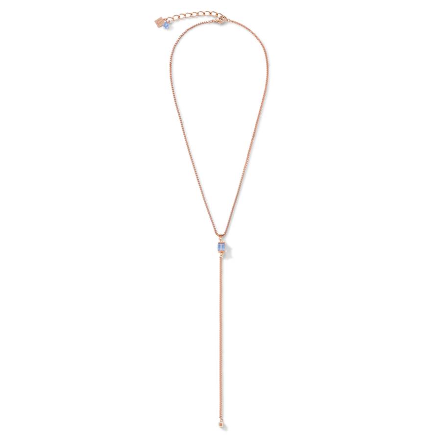 Necklace Stainless Steel rose gold & Crystals light blue