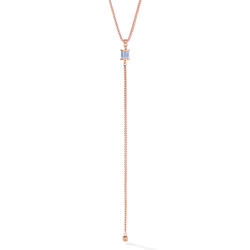 Necklace Stainless Steel rose gold & Crystals light blue