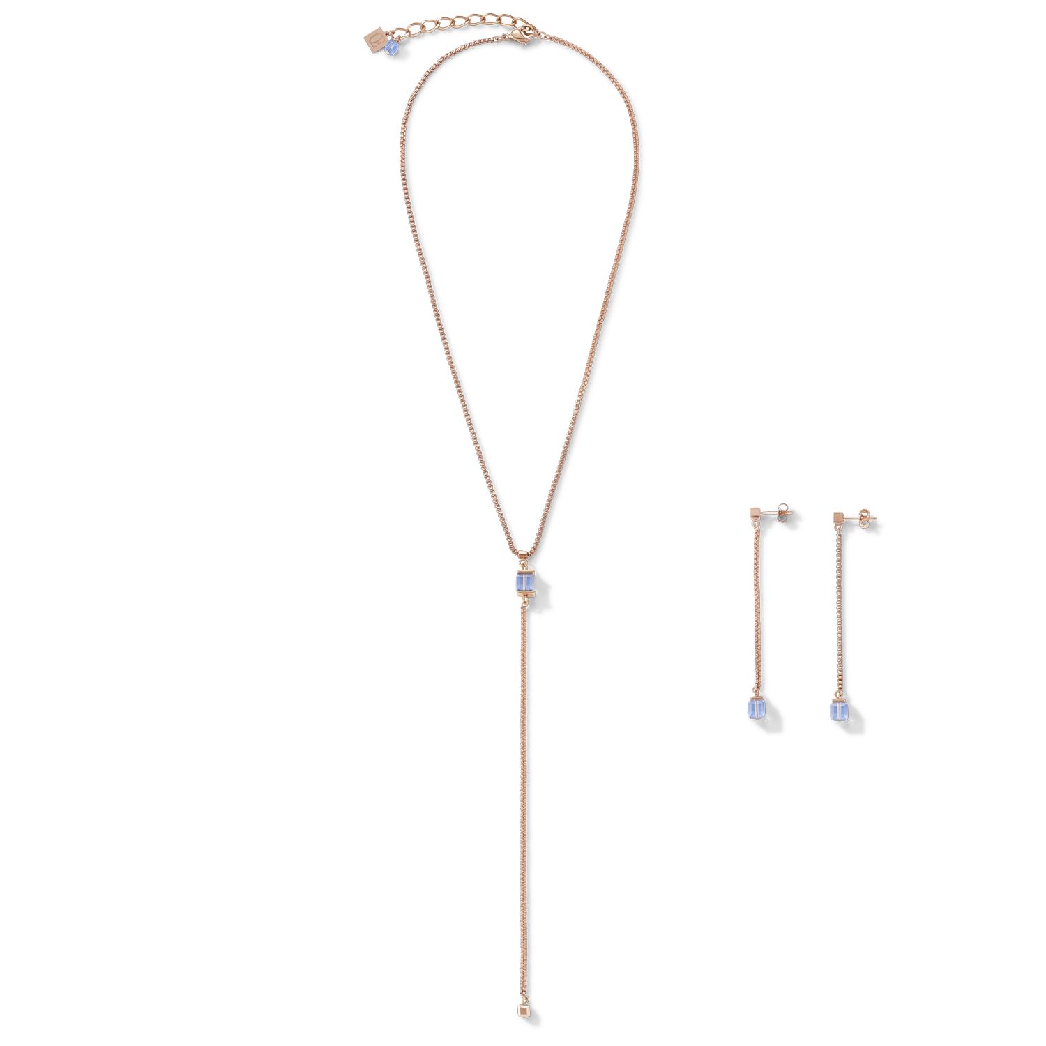 Necklace Stainless Steel rose gold & Crystals light blue