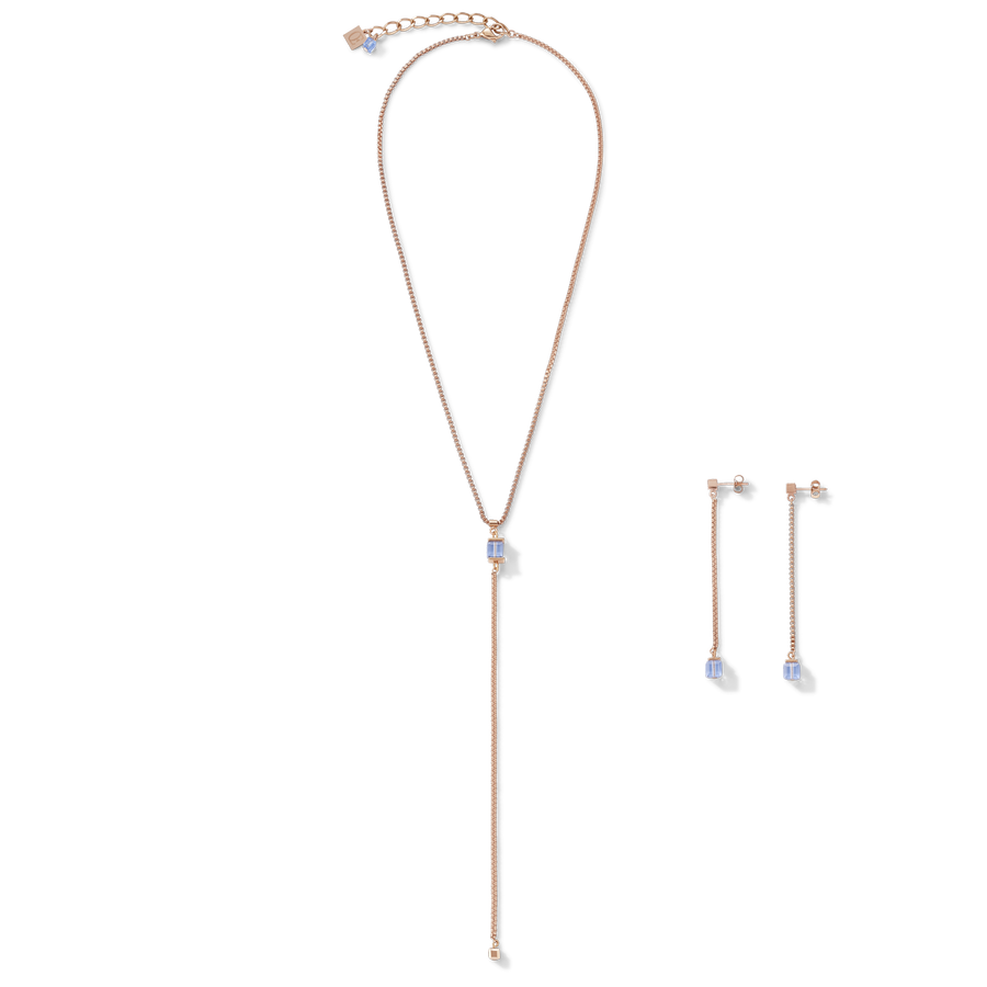 Necklace Stainless Steel rose gold & Crystals light blue