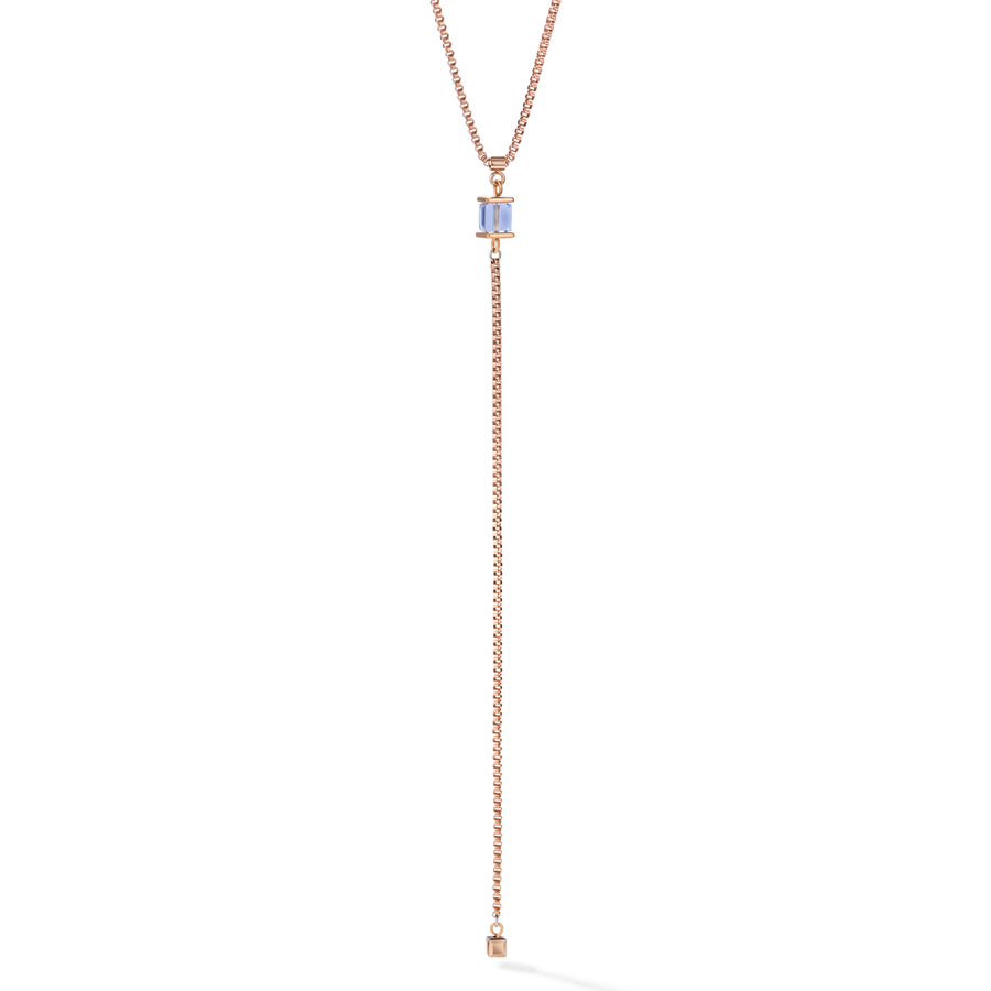 Necklace Stainless Steel rose gold & Crystals light blue