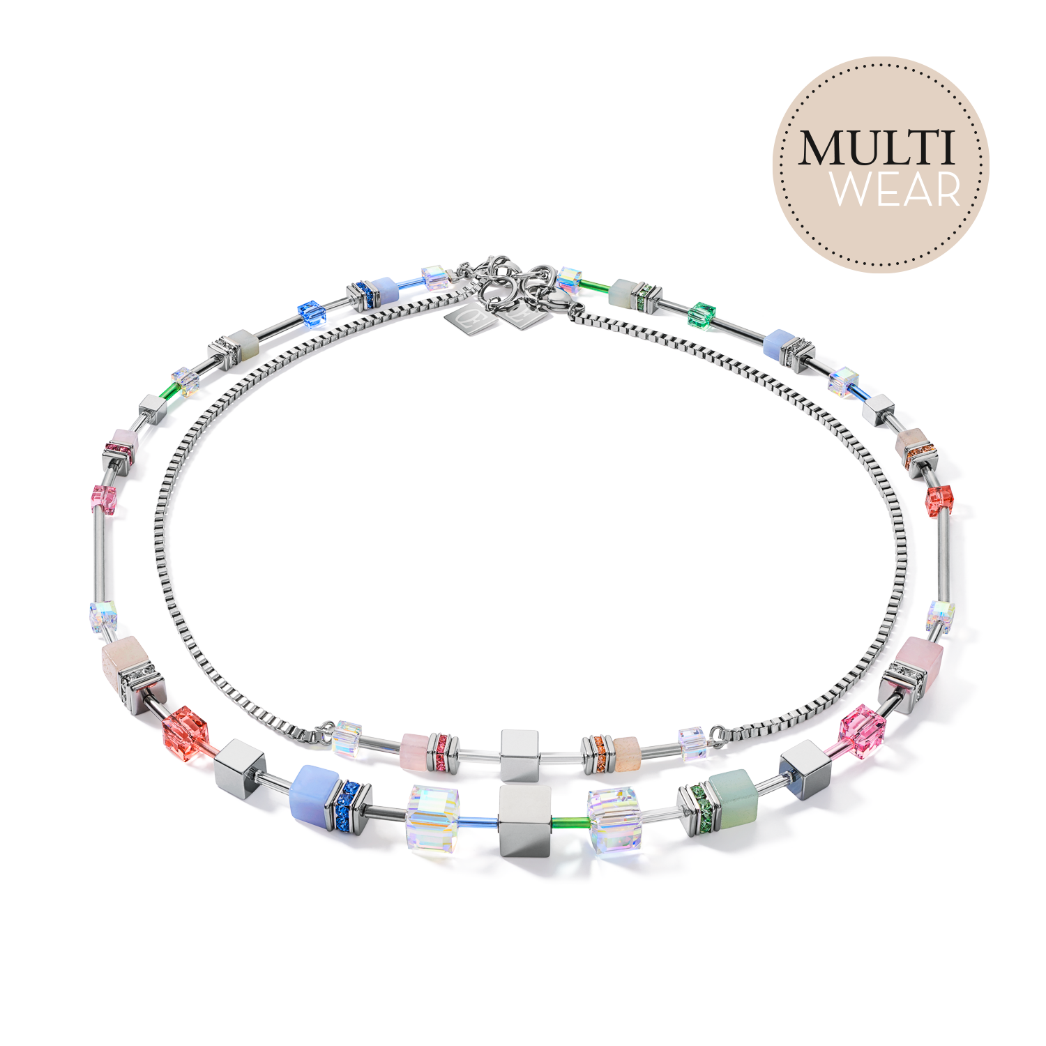 Necklace GeoCUBE® Multitask 4-in-1 summer multi pastel-silver