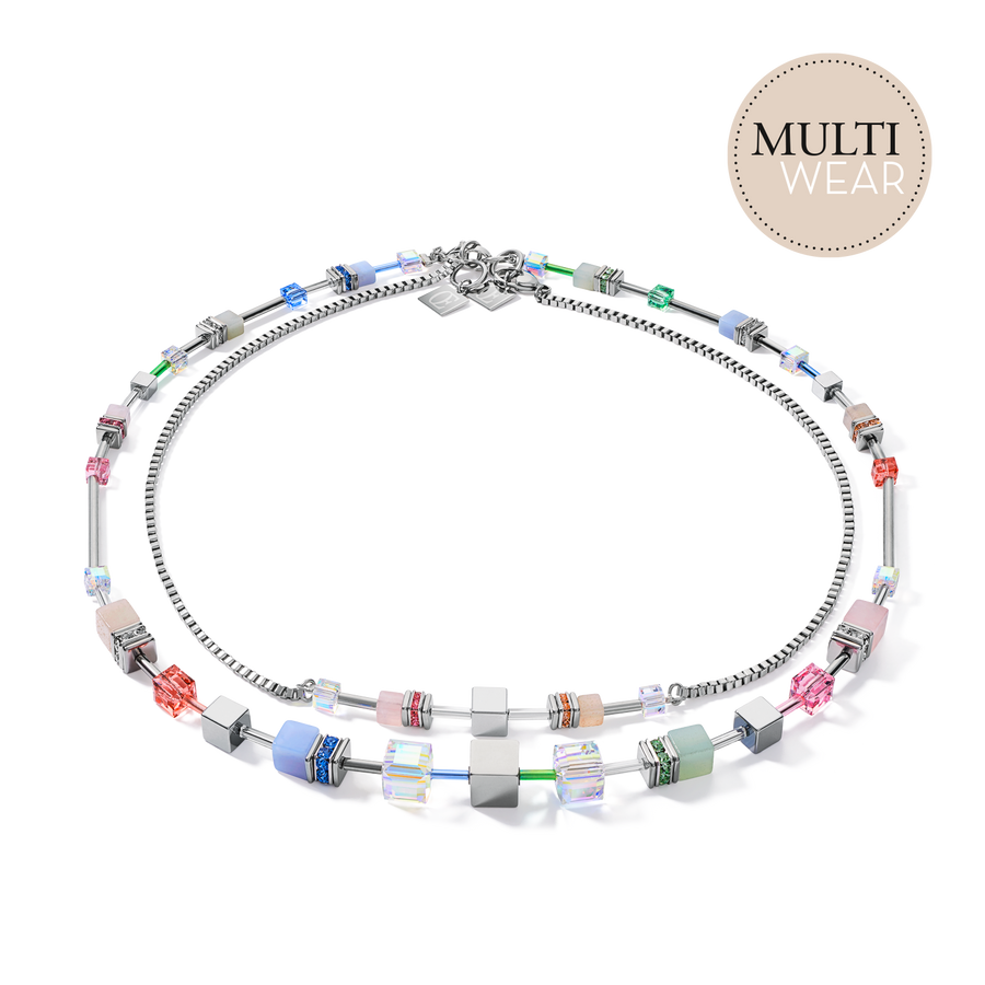 Necklace GeoCUBE® Multitask 4-in-1 summer multi pastel-silver