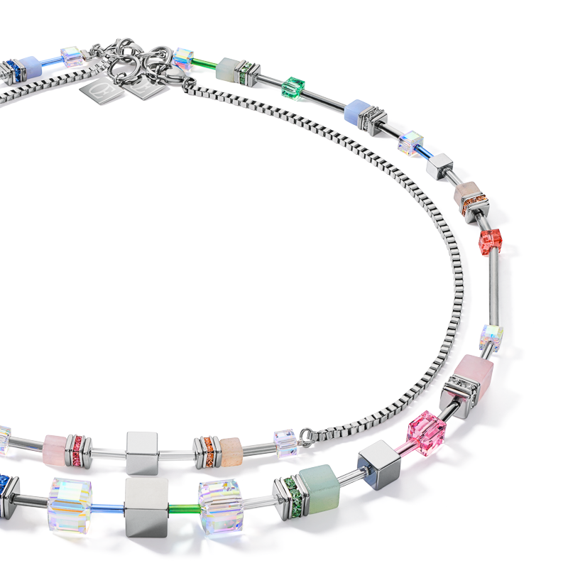 Necklace GeoCUBE® Multitask 4-in-1 summer multi pastel-silver