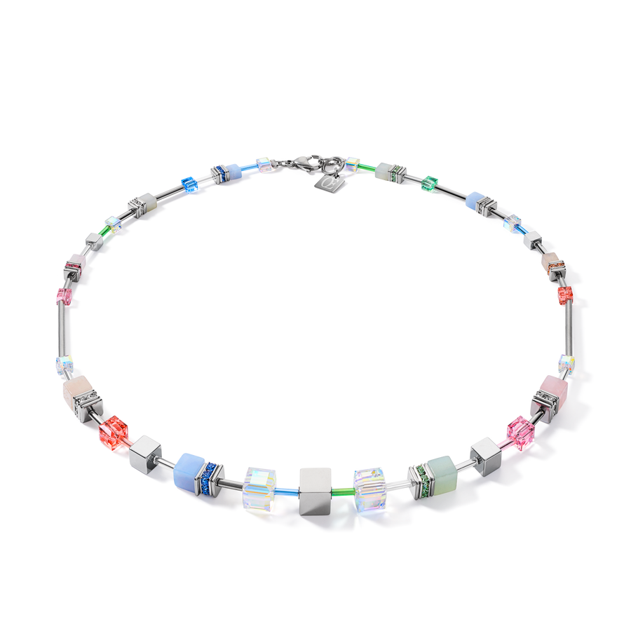 Necklace GeoCUBE® Multitask 4-in-1 summer multi pastel-silver