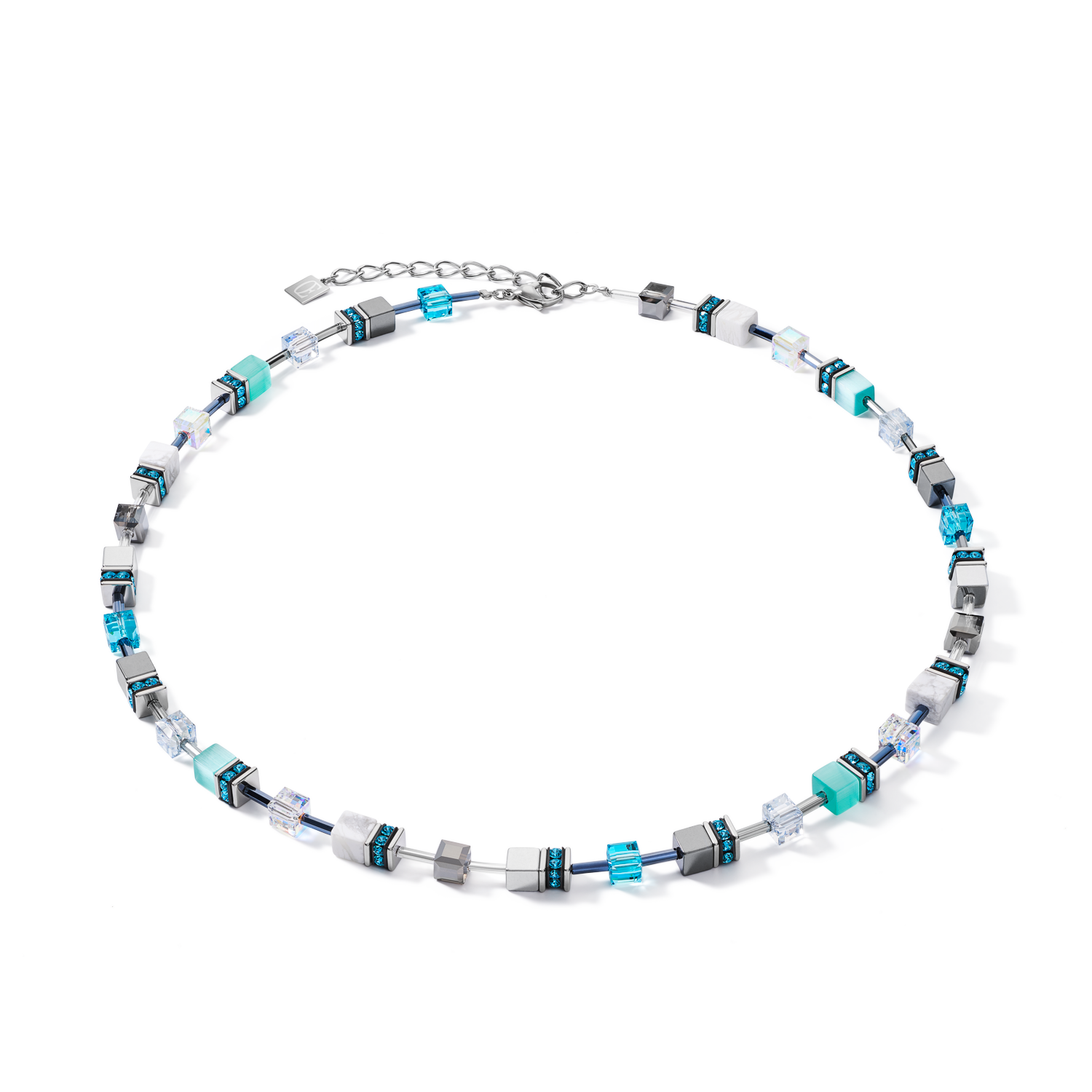 Necklace GeoCUBE® medium aqua-white