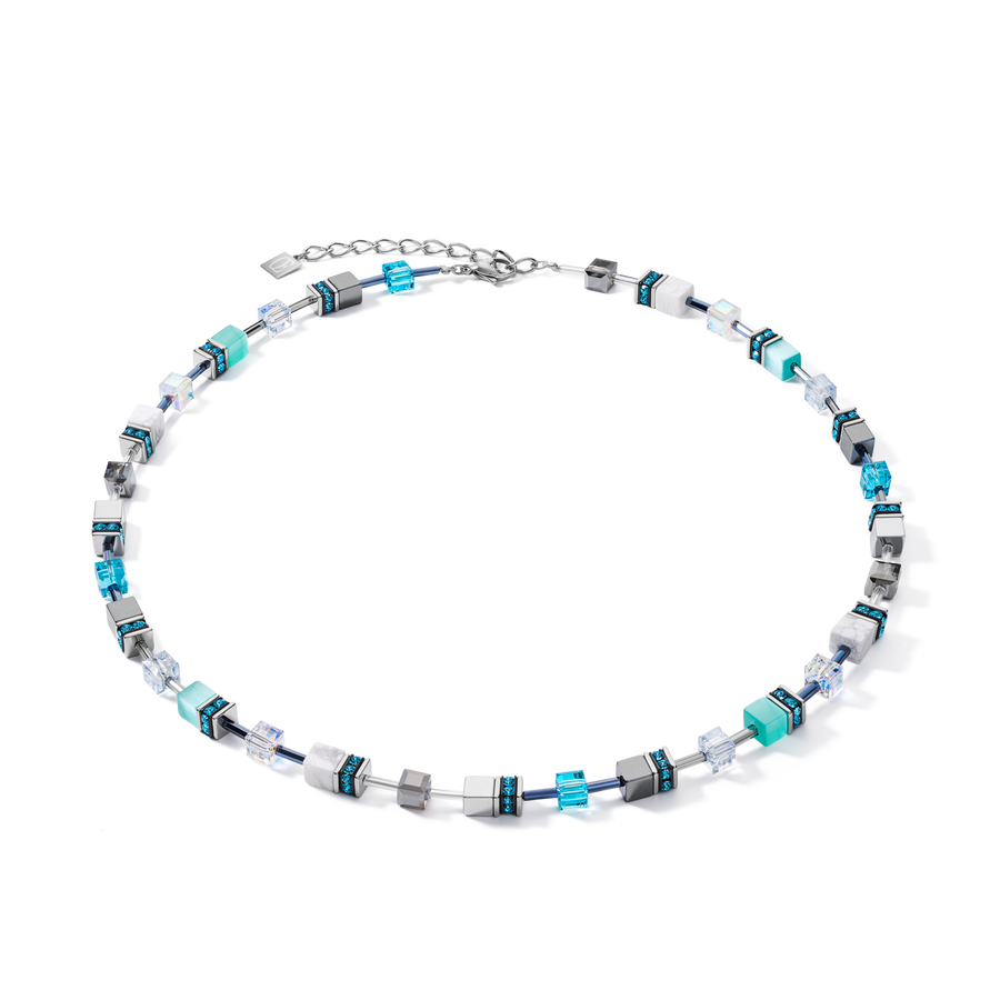 Necklace GeoCUBE® medium aqua-white