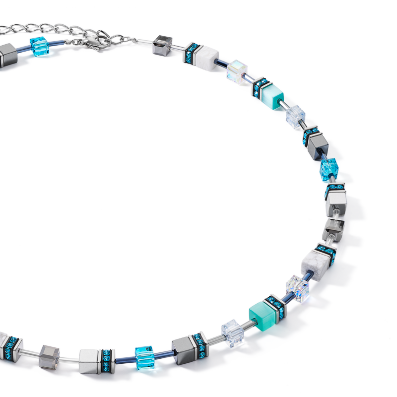 Necklace GeoCUBE® medium aqua-white