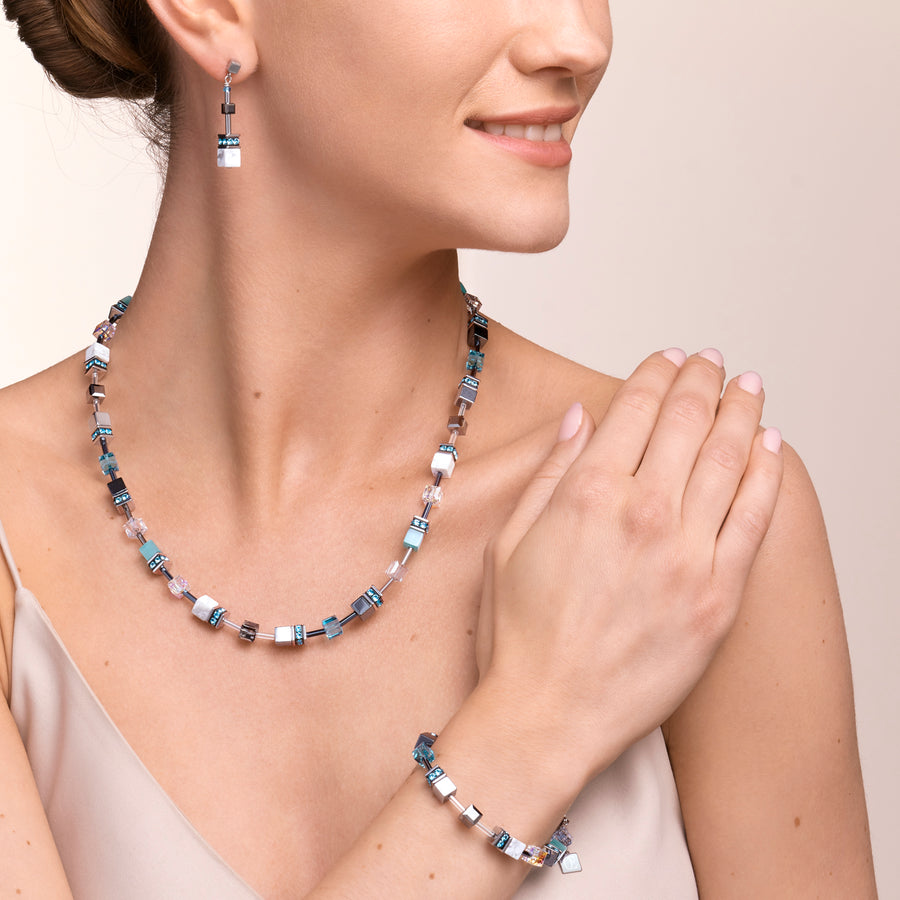 Necklace GeoCUBE® medium aqua-white