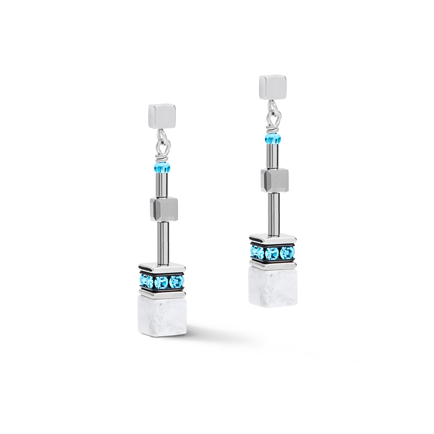 Earrings GeoCUBE® medium aqua-white