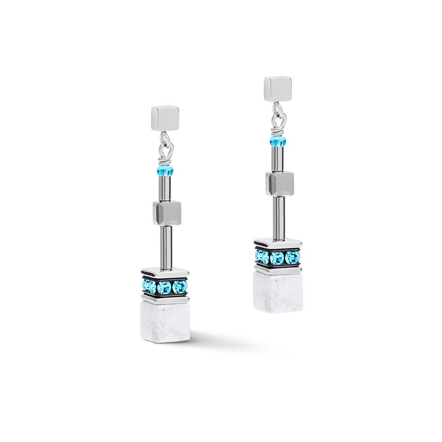 Earrings GeoCUBE® medium aqua-white