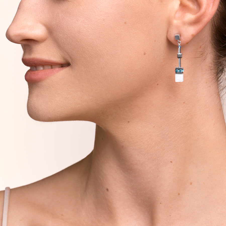 Earrings GeoCUBE® medium aqua-white