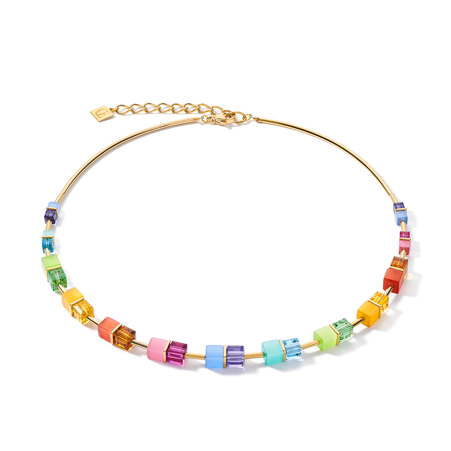 Necklace GeoCUBE® colour couple multicolour rainbow-gold