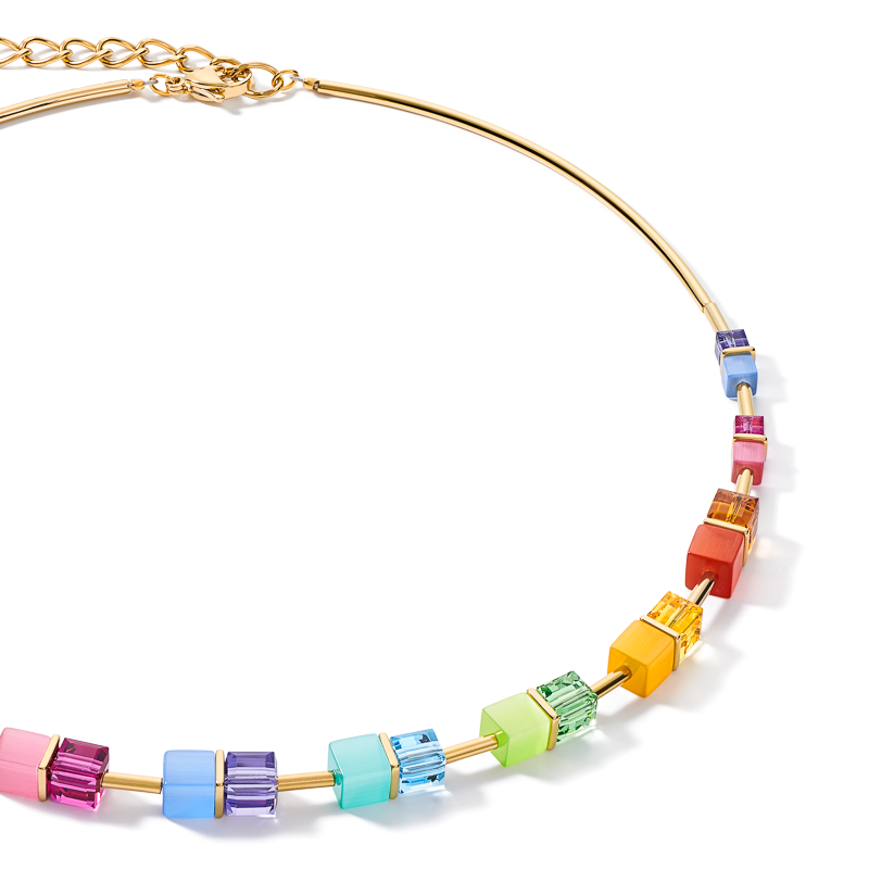 Necklace GeoCUBE® colour couple multicolour rainbow-gold