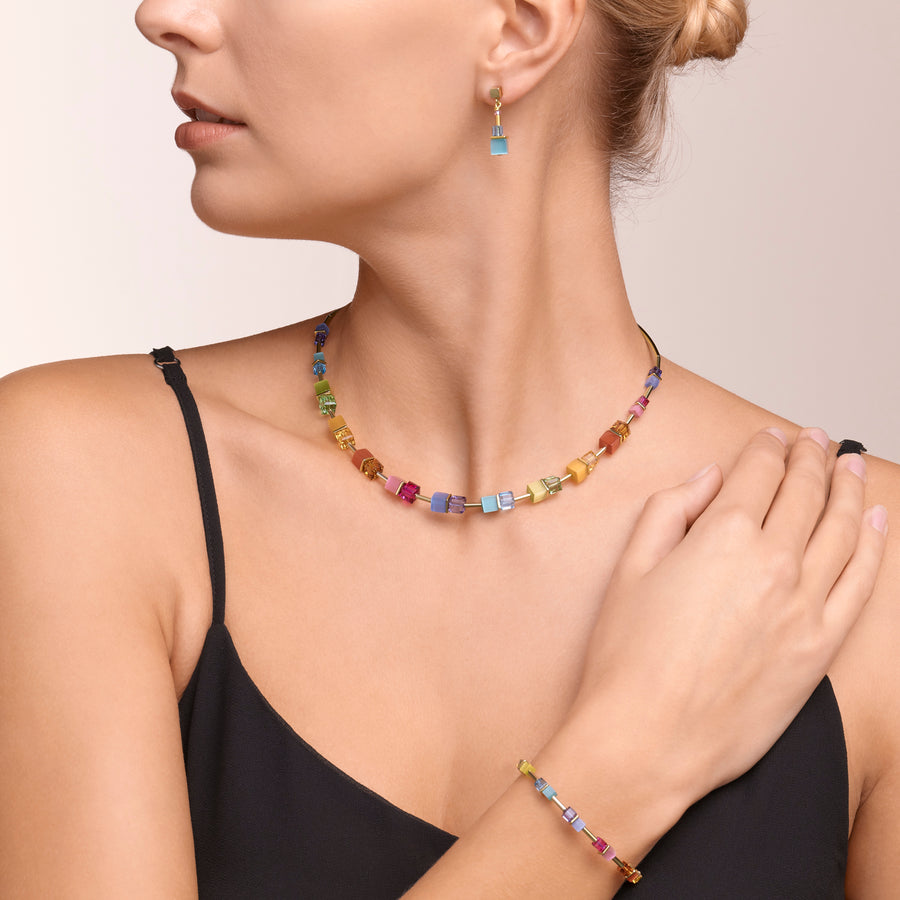 Necklace GeoCUBE® colour couple multicolour rainbow-gold