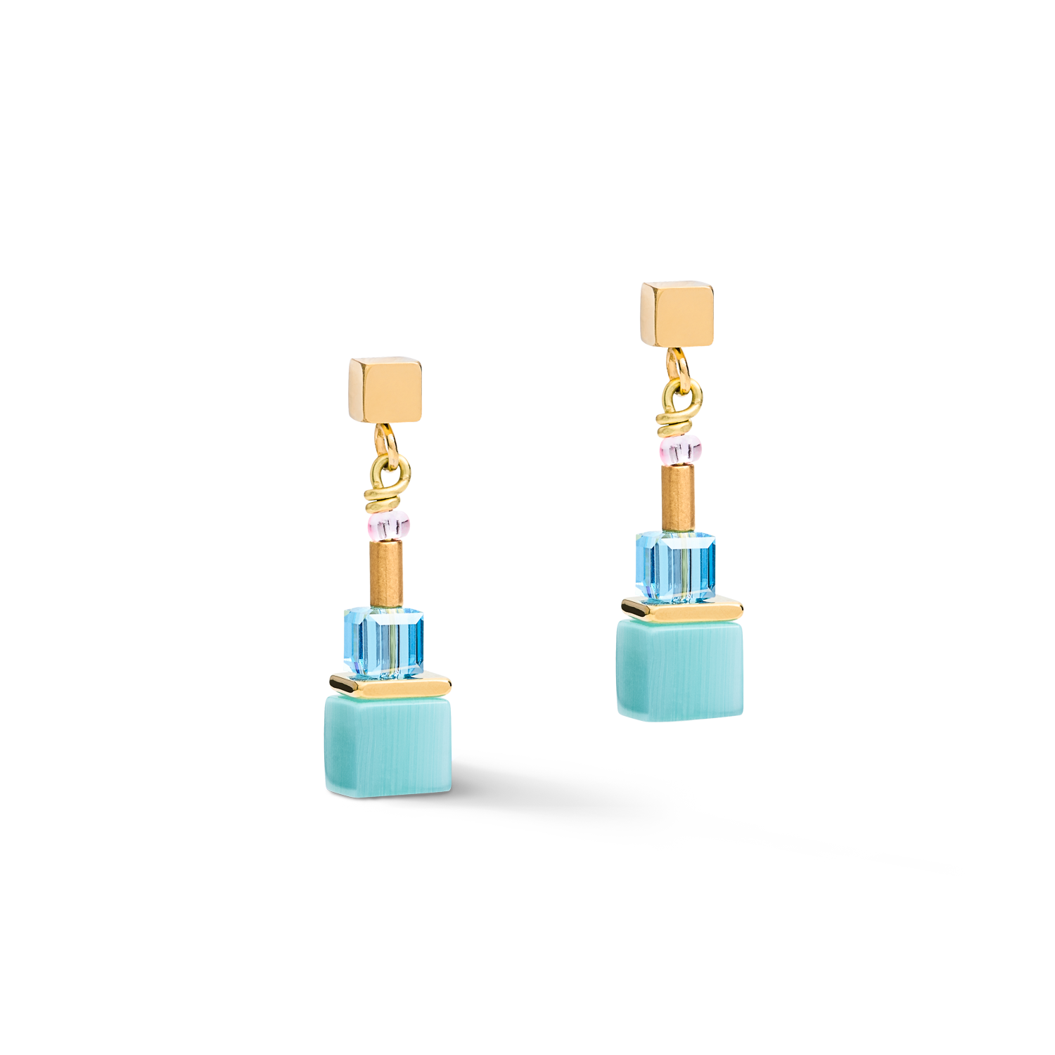 Earrings GeoCUBE® colour couple multicolour rainbow-gold