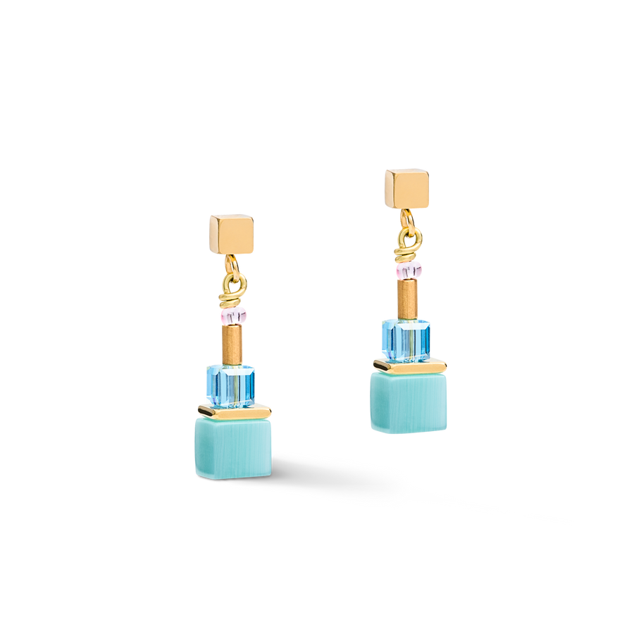 Earrings GeoCUBE® colour couple multicolour rainbow-gold