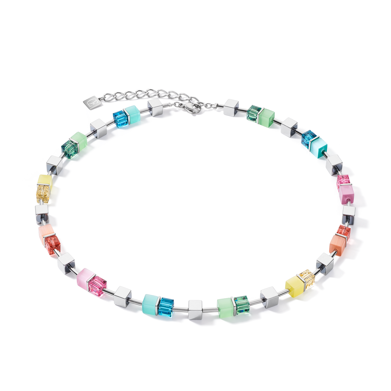 Necklace GeoCUBE® colour couple haematite multicolour spring-silver