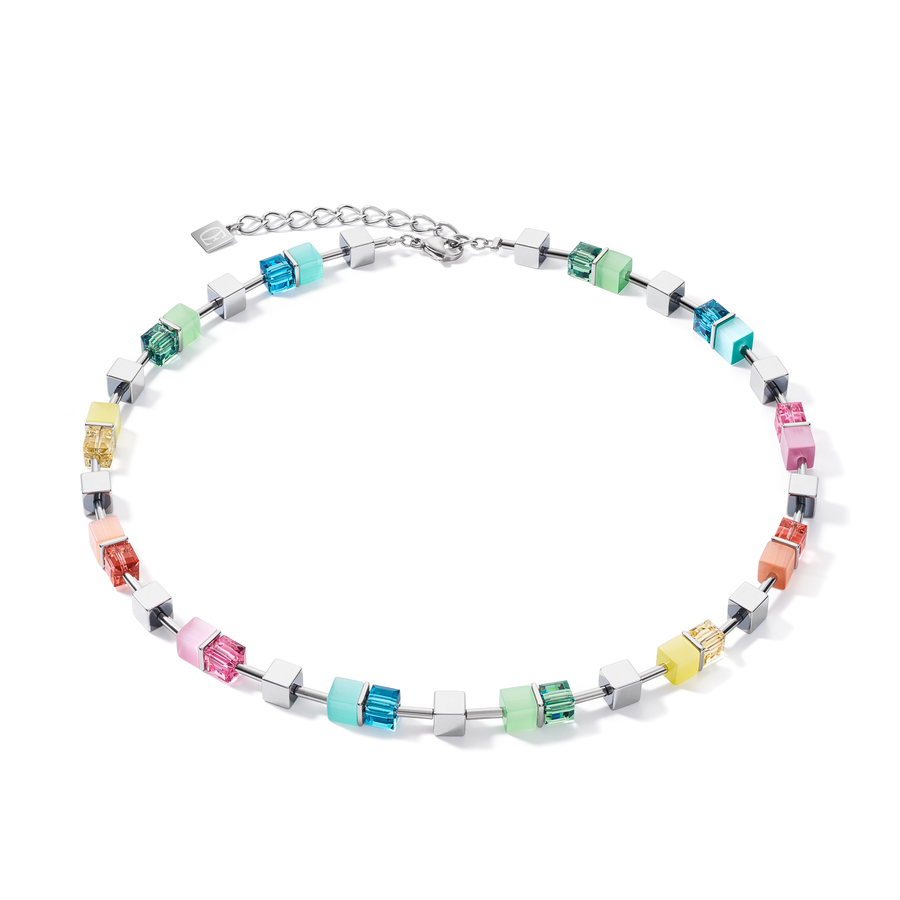 Necklace GeoCUBE® colour couple haematite multicolour spring-silver