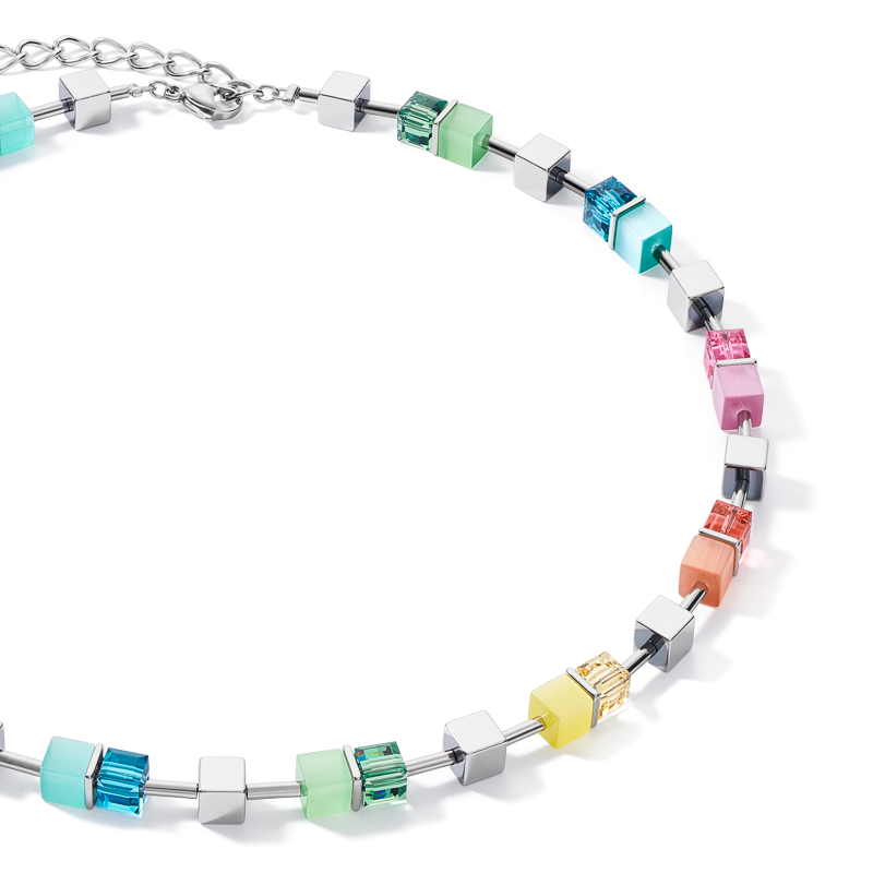 Necklace GeoCUBE® colour couple haematite multicolour spring-silver
